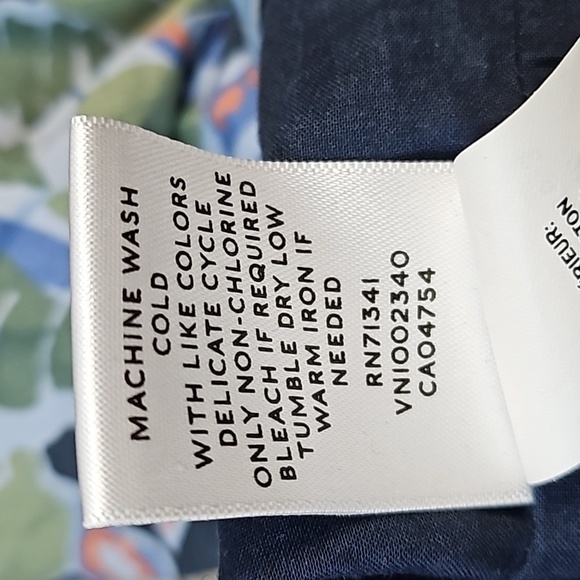 NWT LL Bean Signature 100% Cotton Poplin Blue Tropical Print V Neck Dress - Picture 13 of 16